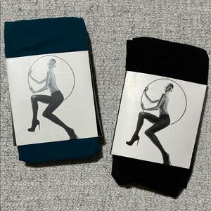 Express Women's Black and Teal Hosiery